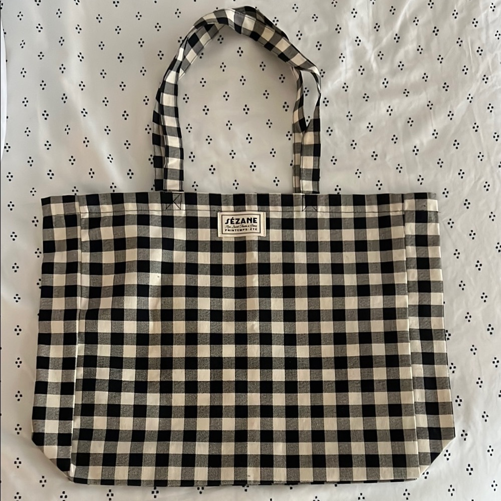 NWOT Sezane Black and White Checkered Tote Bag